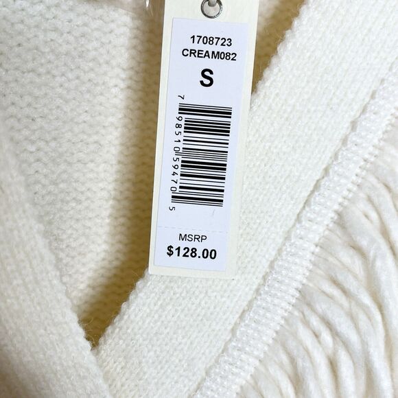 Max Studio Fringe Cable Knit Cardigan Sweater Cream Womens Small Button up - Picture 6 of 9